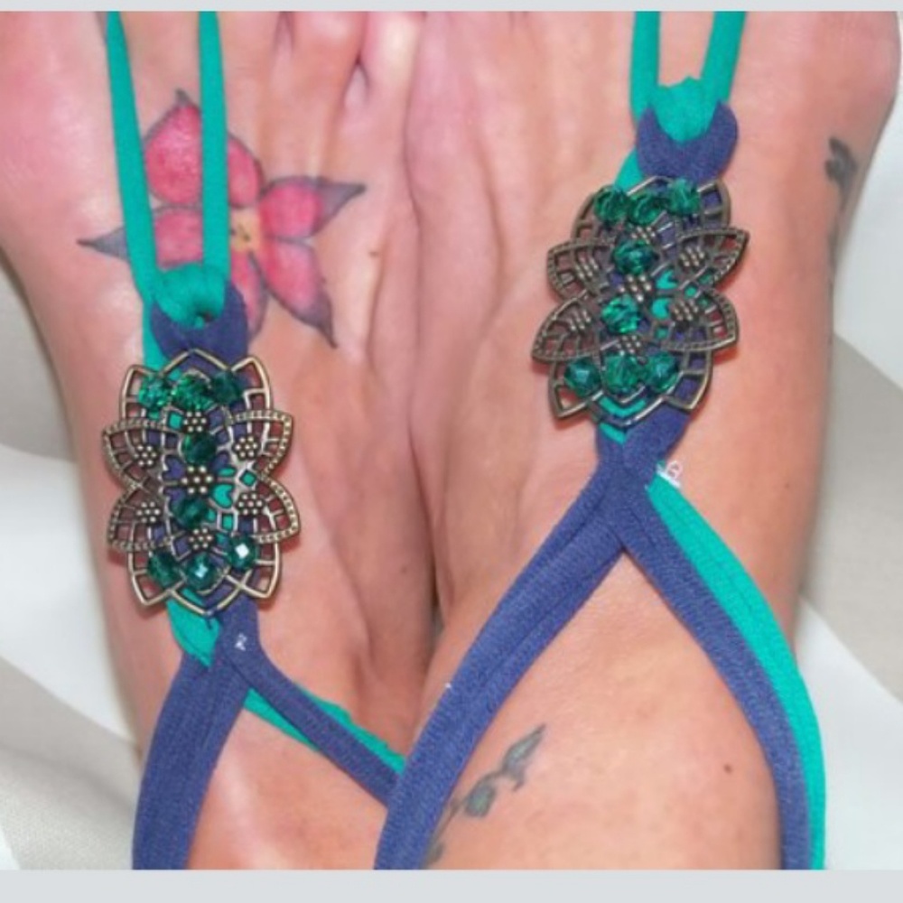 Navy and Green Barefoot Sandals
